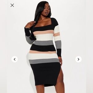 Striped Knit Bodycon Midi Dress